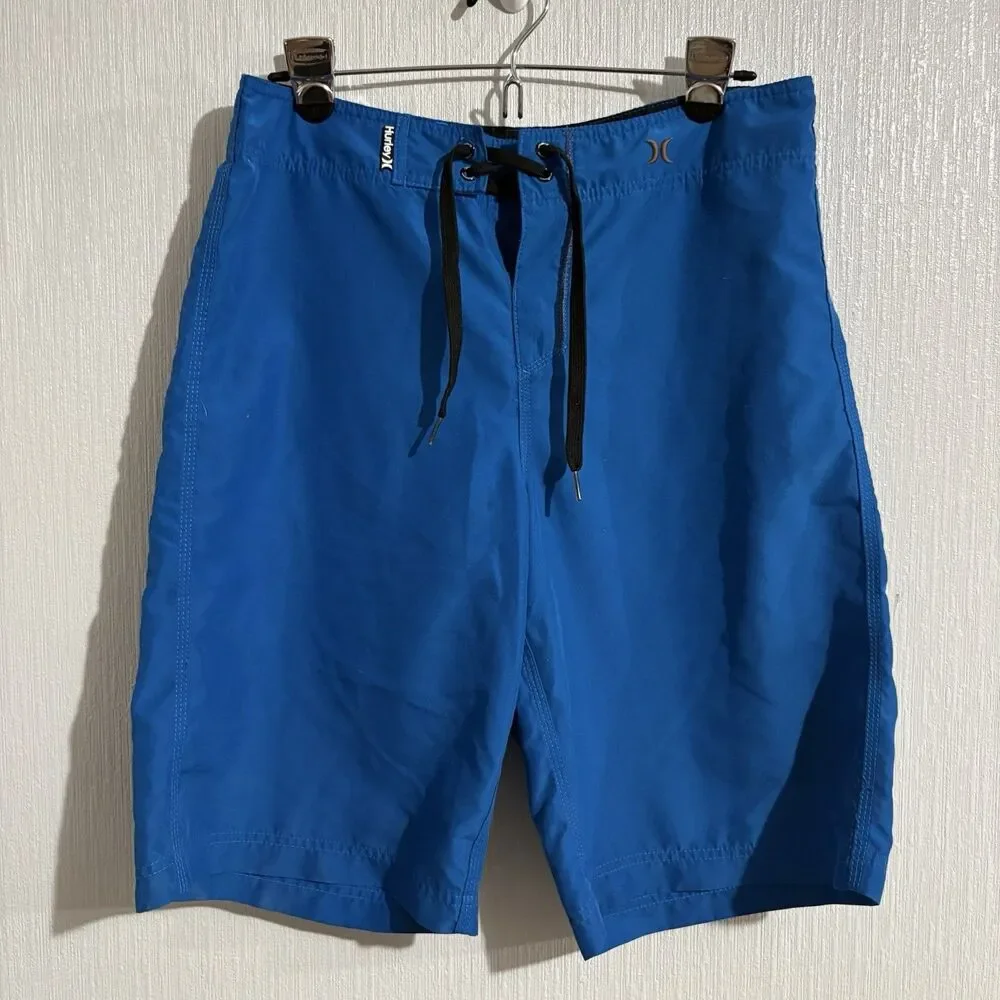 Hurley Blue Board Shorts Swim Trunk Beach Surf Tie Boat Paddle Mens 30